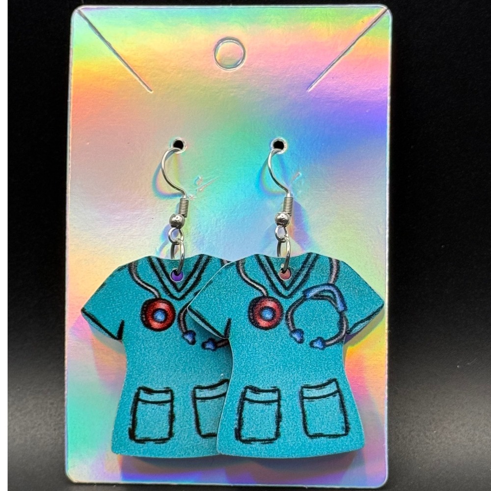 Teal Scrubs Stethoscope Earrings Nurse‎ Doctor Medical Jewelry Gift